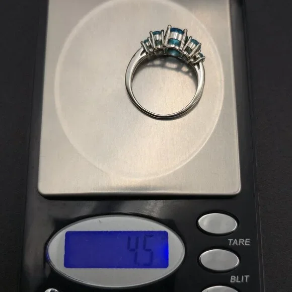 Size 12.75 Sterling Silver Multiple Blue Cubic Zirconia Gems Ring A6679 - Picture 9 of 9